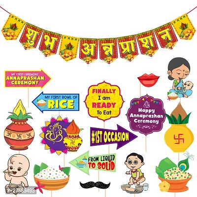 Zyozi  Shubh  Annaprashan Decorations Banner  Photo Booth Props (Pack of 17)