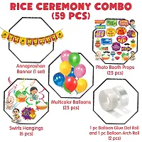 Zyozi Rice Ceremony Decorations Items - Banner, Balloons, Swirls Hangings, Photo Booth Props  Glue Dot, Arch (Pack of 59)-thumb1