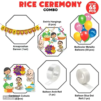 Zyozi Rice Ceremony Decorations Combo - Banner, Swirls Hangings, Balloons, Cardstock CutOut (Pack of 65)-thumb5