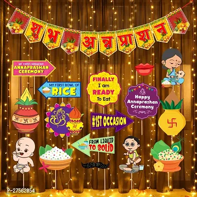 Zyozi Rice Ceremony Decorations Items - Shubh Annaprashan Banner, Photo Booth Props  LED Rice Light (Pack of 18)