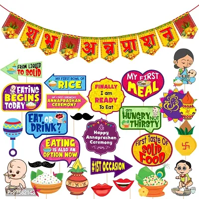 Zyozi Annaprashan Decoration Items - Shubh Annaprashan Bunting Banner  Photo Booth Props (Pack of 26)