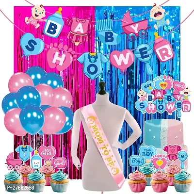 Zyozi Baby Shower Decorations Set - Banner, Balloons, Sash, Foil Curtain with Cake  CupCake Topper (Pack of 40)-thumb0