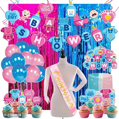 Zyozi  Baby Shower Decorations Combo - Banner, Balloons, Swirls, Cake  CupCake Topper, Sash (Pack of 46)