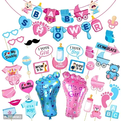 Zyozi Baby Shower Decorations Kit - Banner, PhotoBooth Props, Foil Balloons (Pack of 33)