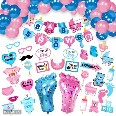 Zyozi Baby Shower Decorations Set - Banner, Photo Booth Props, Foil Balloons And Balloons (Pack of 58)