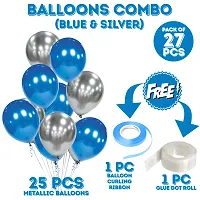 Zyozi Metallic Blue and Silver Balloons with Ribbon  Glue Dot For Birthday, Party, Wedding Decorations (Pack of 27)-thumb1