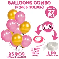 Zyozi Pink Gold Mettalic Balloons with Glue Dot  Ribbon For Baby Shower, Wedding, Anniversary Party Decorations (Pack of 27)-thumb1