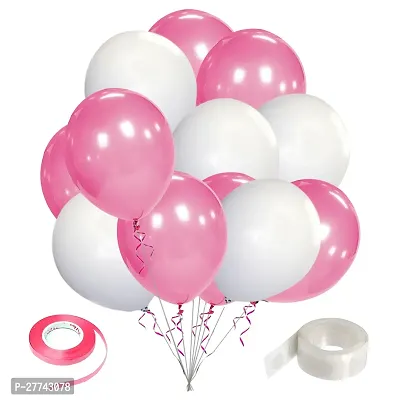 Zyozi Metallic Pink and White Balloons, Glue Dot with Ribbon for Baby Shower, Wedding Decorations (Pack of 27)