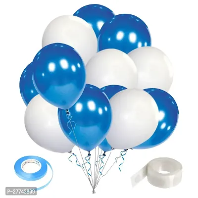 Zyozi Metallic Blue White Balloons with Ribbon  Glue Dot For Baby Shower, Wedding Decorations (Pack of 27)