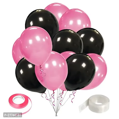 Zyozi Metallic Pink Black Balloons with Ribbon  Glue Dot for Bachelorette, Baby Shower, Birthday Party Decorations (Pack of 27)