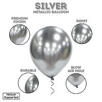 Zyozi Silver Black Metallic Balloons with Ribbon for Party Decorations  (Pack of 52)-thumb1