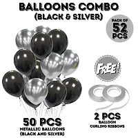 Zyozi Silver Black Metallic Balloons with Ribbon for Party Decorations  (Pack of 52)-thumb3