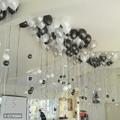 Zyozi  Silver Black Metallic Balloons with Ribbon for Birthday, Party Decorations (Pack of 32)-thumb0