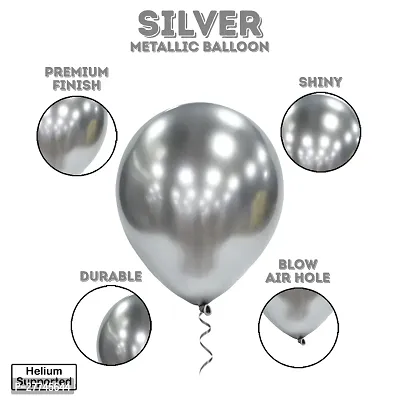 Zyozi  Silver Black Metallic Balloons with Ribbon for Birthday, Party Decorations (Pack of 32)-thumb2