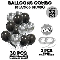 Zyozi  Silver Black Metallic Balloons with Ribbon for Birthday, Party Decorations (Pack of 32)-thumb3