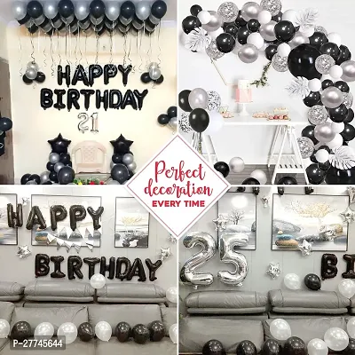 Zyozi  Silver Black Metallic Balloons with Ribbon for Birthday, Party Decorations (Pack of 32)-thumb5