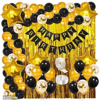 Zyozi Birthday Decorations Combo - Banner, Balloons, Star Foil Balloons, Foil Curtain, Glue Dot - 85 PCS-thumb0