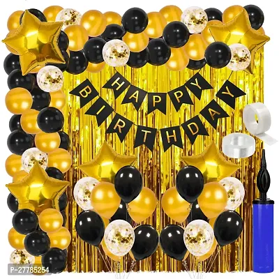 Zyozi Birthday Party Decorations Set - Banner, Metallic  Confetti Balloons, Star Foil Balloons, Foil Curtain, Balloon Pump  - 86 PCS