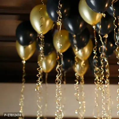 Zyozi Gold Black Metallic Balloons with Ribbon for Birthday, Baby Shower, Wedding, Anniversary Decorations (Pack of 52)-thumb0