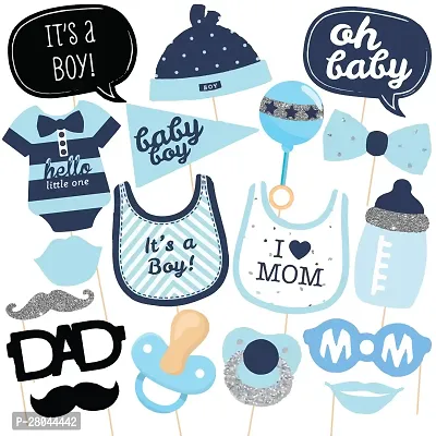 Zyozi Hello Little One - Boy Baby Shower Photo Booth Props Kit, New Born Decoration Props - 18 pcs