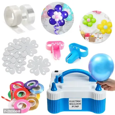 Electric Balloon Pump, Balloon Flower Clip, Multicolor Ribbon, Balloon Tying Tool, Glue (Pack of 17)