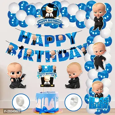 Boss Baby Theme Birthday Decoration Kit - Banner, Cardstock, Cake Topper, Balloons (Pack of 60)