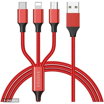 BESTORreg; Multi Charging Cable 3 in 1 Nylon Braided Multiple USB Fast Charging Cable for Android, iOS and Type C Devices USB Port Connectors Compatible Smart Phones  Tablets