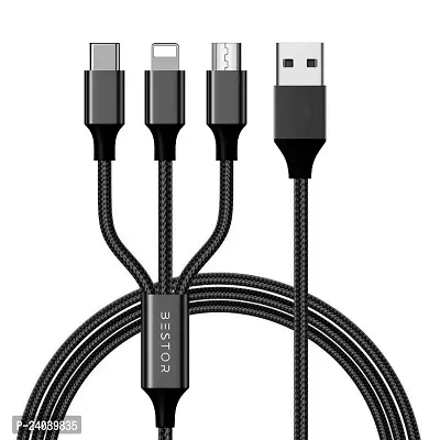 BESTORreg; Multi Charging Cable 3 in 1 Nylon Braided Multiple USB Fast Charging Cable for Android, iOS and Type C Devices USB Port Connectors Compatible Smart Phones  Tablets