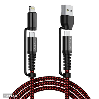 Bestor USB Type C Cable 1.2 m 4-in-1 Type-C  Lightning Cable with 65W Fast Charging, 480Mbps Data Sync  (Compatible with SMART PHONE, IOS, ANDROID, RedBlack, One Cable)-thumb0