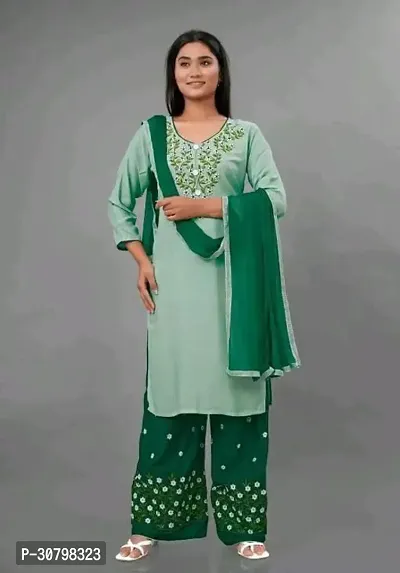 Embroidery Kurti Palazzo with Dupatta-thumb0