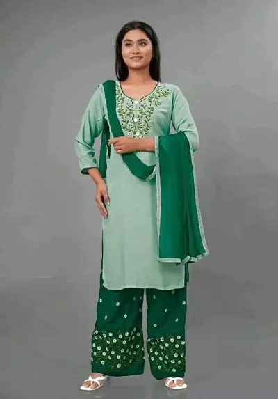 Embroidery Kurti Palazzo with Dupatta