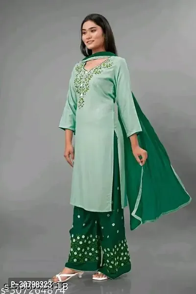 Embroidery Kurti Palazzo with Dupatta-thumb2