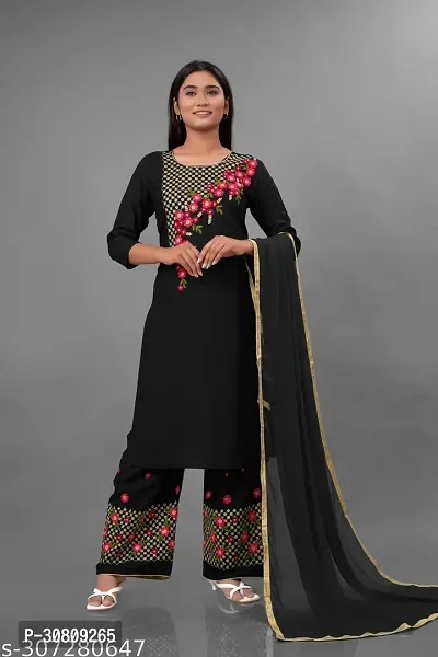 Embroidery Kurti Palazzo with Dupatta