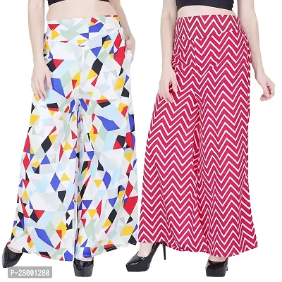 Stylish Multicoloured Crepe Stitched Palazzo For Women Pack of 2-thumb0