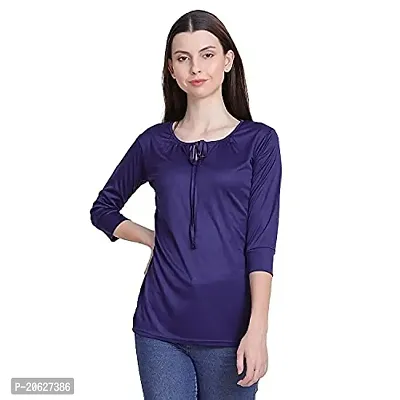 Bhumika Fashions Casual 3/4 Sleeve Solid Women Blue Top (XL)-thumb1