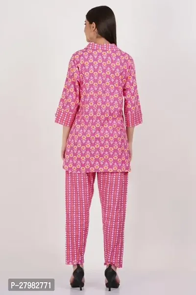 Stylish Pink Cotton Printed Lounge Set For Women-thumb2