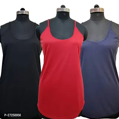 Stylish Multicoloured Satin Solid Camisoles For Women Pack Of 3-thumb0