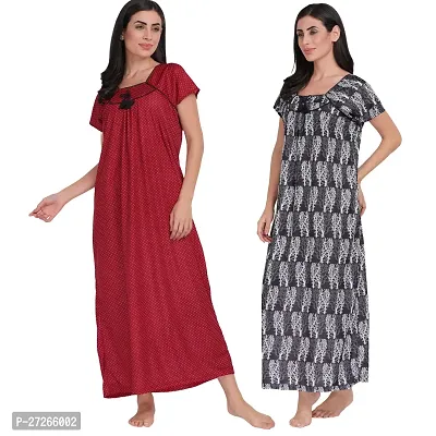 Stylish Multicoloured Polyester Nighty For Women Pack Of 2-thumb0