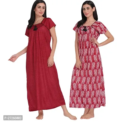 Stylish Multicoloured Polyester Nighty For Women Pack Of 2