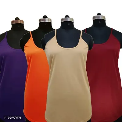 Stylish Multicoloured Satin Solid Camisoles For Women Pack Of 4