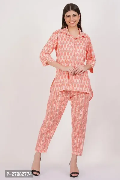 Stylish Pink Cotton Printed Lounge Set For Women-thumb0