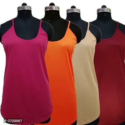 Stylish Multicoloured Satin Solid Camisoles For Women Pack Of 4-thumb0
