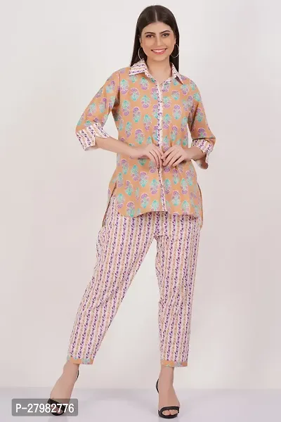 Stylish Multicoloured Cotton Printed Lounge Set For Women-thumb0