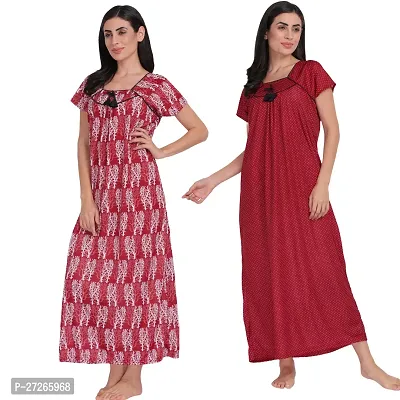 Stylish Multicoloured Polyester Nighty For Women Pack Of 2