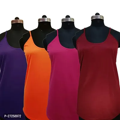 Stylish Multicoloured Satin Solid Camisoles For Women Pack Of 4