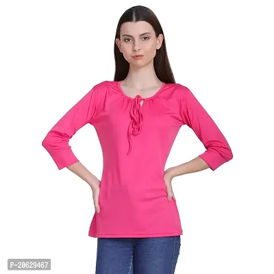 Bhumika Fashions Casual 3/4 Sleeve Solid Women Pink Top