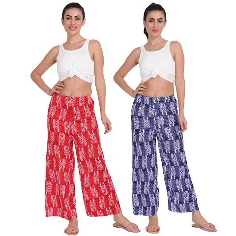 Fancy Polyester Blend Printed Solid Palazzo For Women - Pack of 2