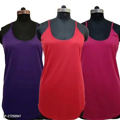 Stylish Multicoloured Satin Solid Camisoles For Women Pack Of 3-thumb0