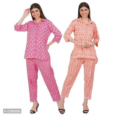 Stylish Multicoloured Cotton Printed Lounge Set For Women Pack Of 2-thumb0