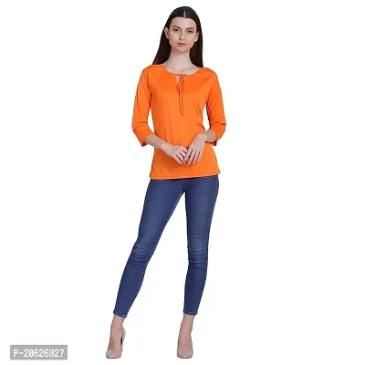 Bhumika Fashions Casual 3/4 Sleeve Solid Women Orange Top